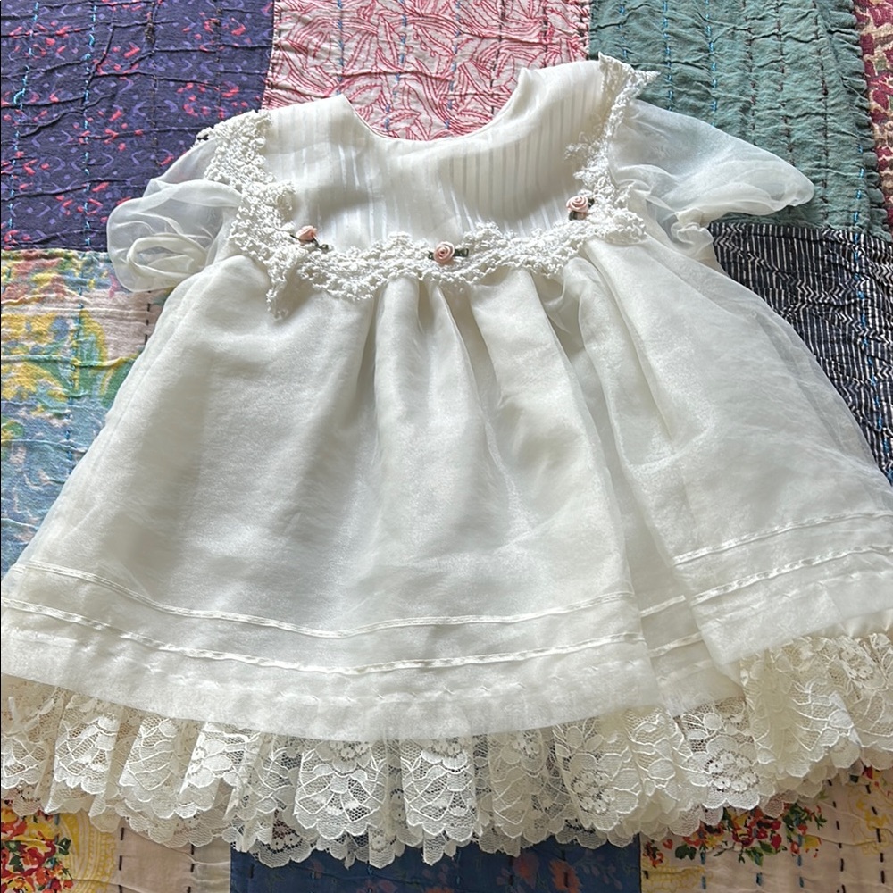 Vintage Bonnie Baby Ivory Satin Dress